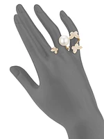 18K Yellow Gold, 13MM Cultured South Sea Pearl & Diamond Double Ring