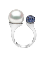 18K White Gold Pearl & Sapphire Ring