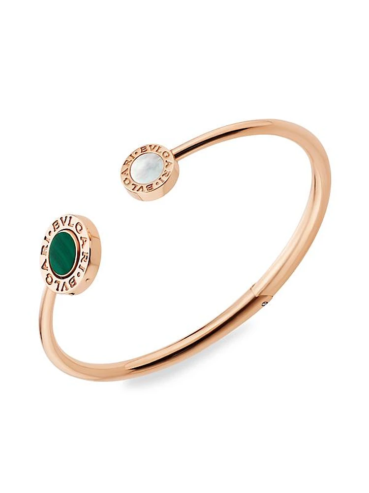 Classic 18K Rose Gold, Mother-Of-Pearl, Malachite & Onyx Flip Cuff Bracelet