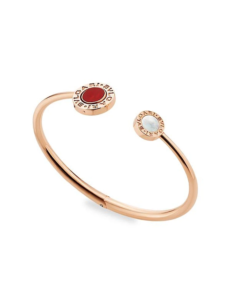 Classic 18K Rose Gold, Carnelian & Mother-Of-Pearl Flip Open Cuff Bracelet