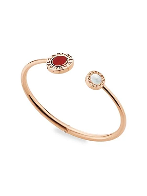 Classic 18K Rose Gold, Carnelian & Mother-Of-Pearl Flip Open Cuff Bracelet