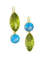 18K Yellow Gold, Blue Zircon, & Chrome Tourmaline Drop Earrings