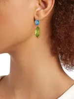 18K Yellow Gold, Blue Zircon, & Chrome Tourmaline Drop Earrings