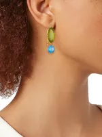 18K Yellow Gold, Blue Zircon, & Chrome Tourmaline Drop Earrings