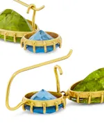 18K Yellow Gold, Blue Zircon, & Chrome Tourmaline Drop Earrings