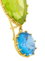 18K Yellow Gold, Blue Zircon, & Chrome Tourmaline Drop Earrings