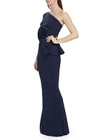 Noriko One-Shoulder Rosette Gown