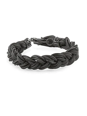 Wide Rhodium-Plated Sterling Silver Braided Bracelet