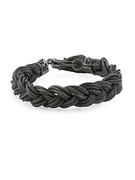 Unisex Wide Rhodium-Plated Sterling Silver Braided Bracelet