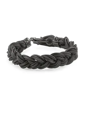 Wide Rhodium-Plated Sterling Silver Braided Bracelet