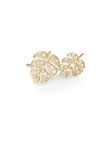 14K Yellow Gold & Diamond Double Monstera Leaf Left Stud Earring