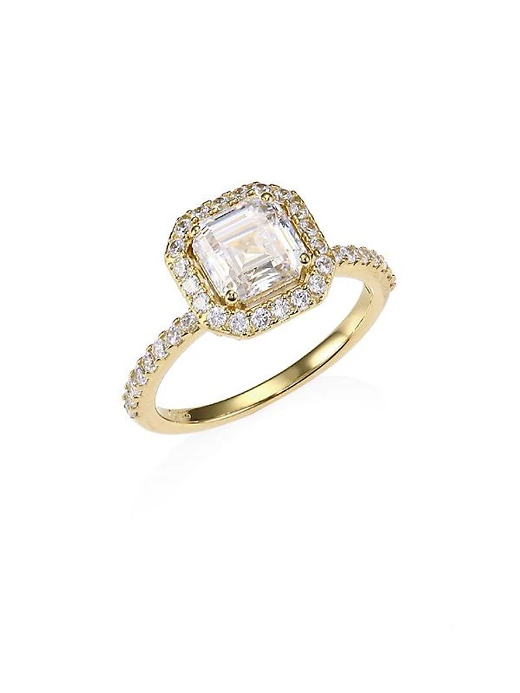 18K-Gold-Plated Sterling Silver & Cubic Zirconia Framed Square Ring