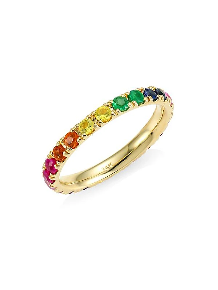 14K Yellow Gold & Rainbow Gemstone Large Eternity Ring