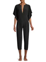 Rectangle Jog Stretch Cape-Sleeve Jumpsuit