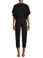 Rectangle Jog Stretch Cape-Sleeve Jumpsuit