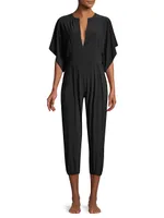 Rectangle Jog Stretch Cape-Sleeve Jumpsuit