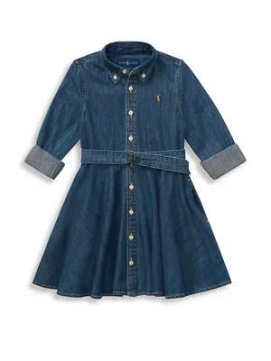 Little Girl's & Belted Denim Shirtdress