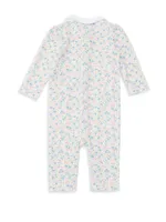 Baby Girl's Floral Print Cotton Coverall