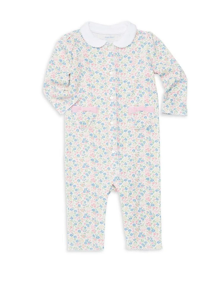 Baby Girl's Floral Print Cotton Coverall