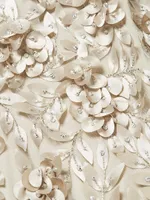 Embellished Flutter-Sleeve Tulle Gown