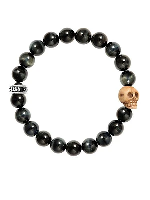 Tiger Eye Sterling Silver Skull Beaded Bracelet