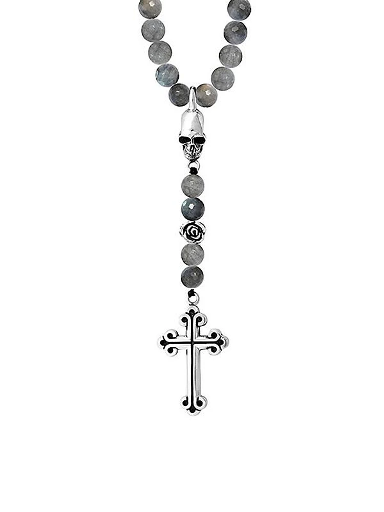 Sterling Silver Skull Traditional Cross Rosary