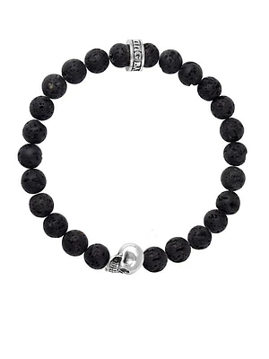 Lava Rock Sterling Silver Skull Beaded Bracelet