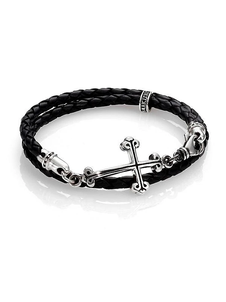 Cross Double-Wrap Leather Bracelet