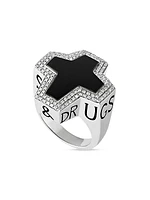 Silver Thorn Sterling Silver, Diamonds & Onyx Sex, Drugs & Rock 'N Roll Ring