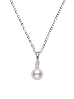 Essential Elements 18K White Gold, 7MM White Cultured Pearl & Diamond Pendant Necklace