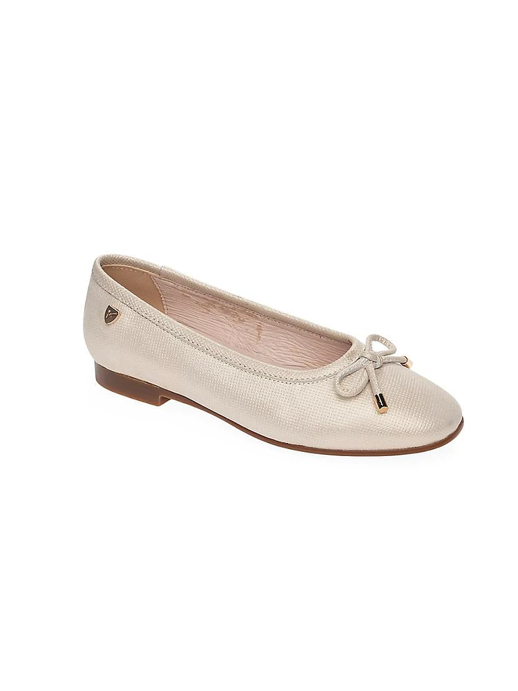 Little Girl's & Daisy Bow-Detailed Leather Ballet Flats