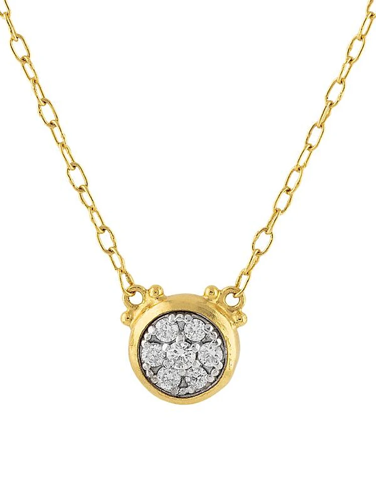 18-24K Yellow Gold, Sterling Silver & Diamond Cluster Pendant Necklace