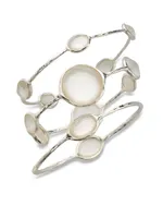 Wonderland Mother-Of-Pearl, Clear Quartz & Sterling Silver Station Five-Stone Doublet Bangle Bracelet