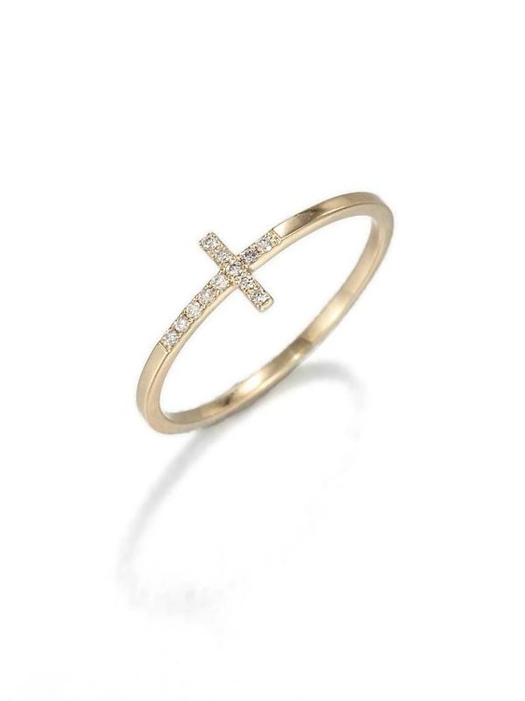 Diamond & 14K Yellow Gold Bent Cross Ring