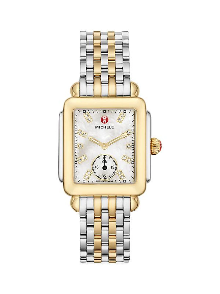 Deco Two-Tone Diamond Marker Rectangular Bracelet Watch