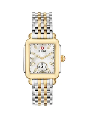 Deco Two-Tone Diamond Marker Rectangular Bracelet Watch