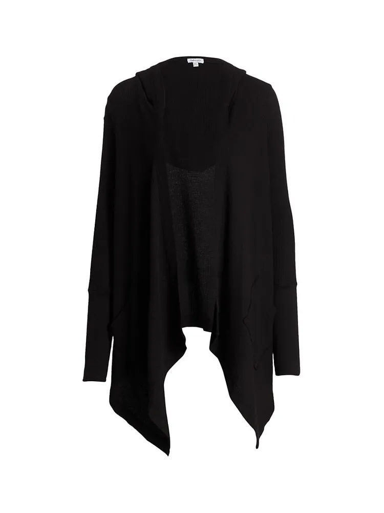 Hooded Draped Thermal Cardigan