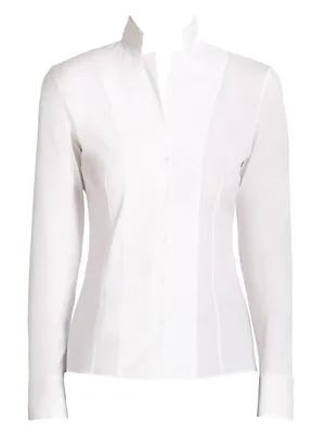 Stretch-Poplin Revers Collar Blouse