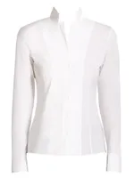 Stretch-Poplin Revers Collar Blouse