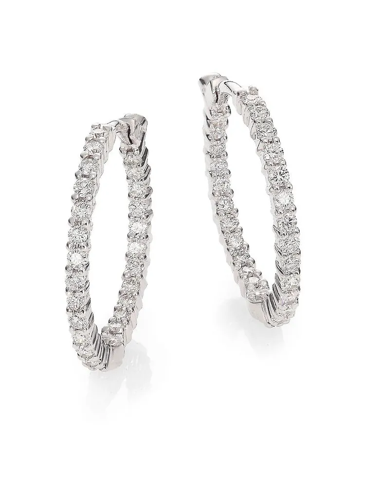Diamond & 18K White Gold Inside-Outside Hoop Earrings/0.85"