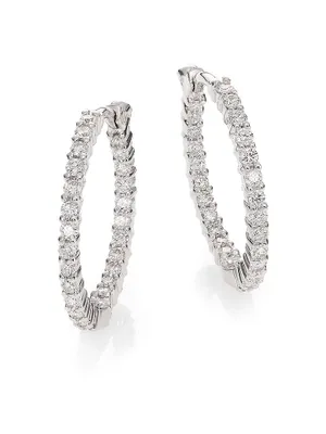 Diamond & 18K White Gold Inside-Outside Hoop Earrings/0.85"