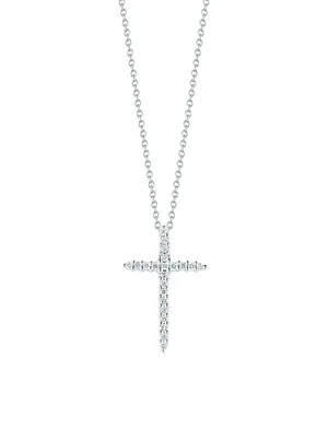 Tiny Treasures 0.1 TCW Diamond & 18K White Gold Cross Pendant Necklace