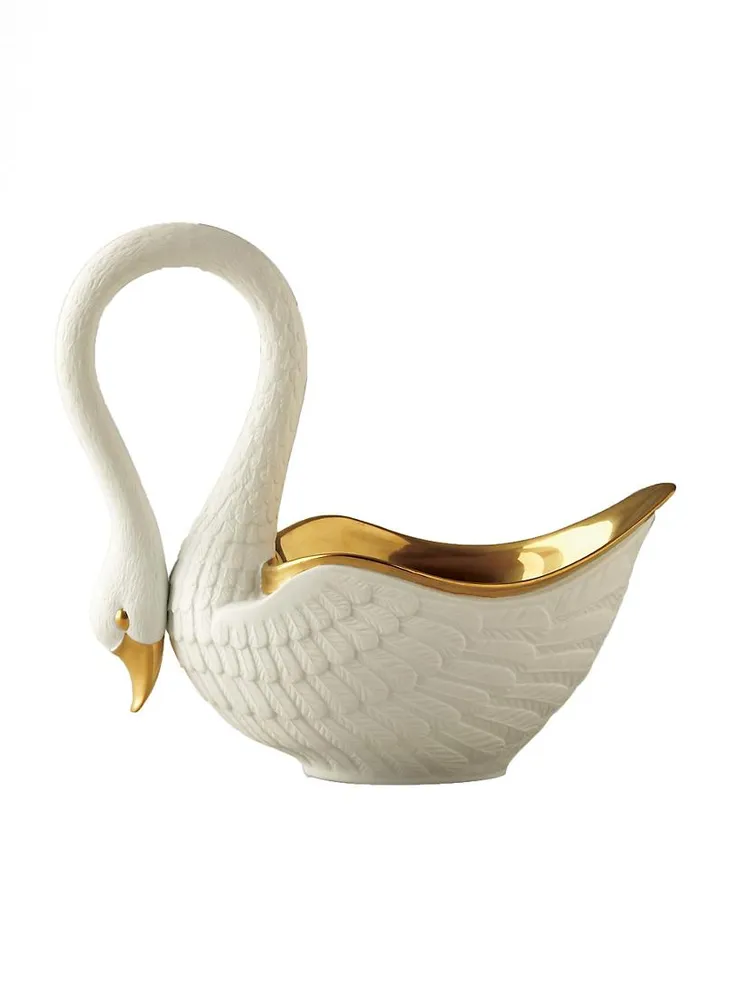 White Porcelain Serving Bowl Swan