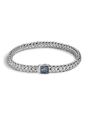 Classic Chain Sterling Silver & Blue Sapphire Reversible Bracelet