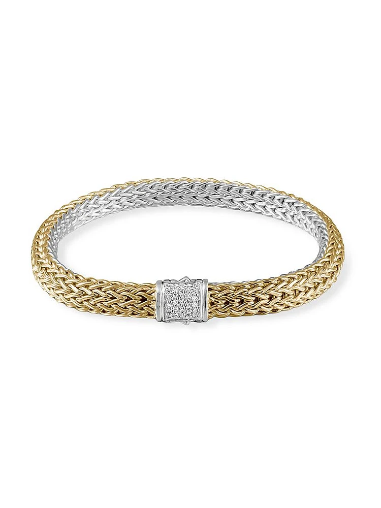 Classic Chain 18K Gold, Diamond & Sterling Silver Reversible Bracelet