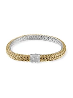 Classic Chain 18K Gold, Diamond & Sterling Silver Reversible Bracelet