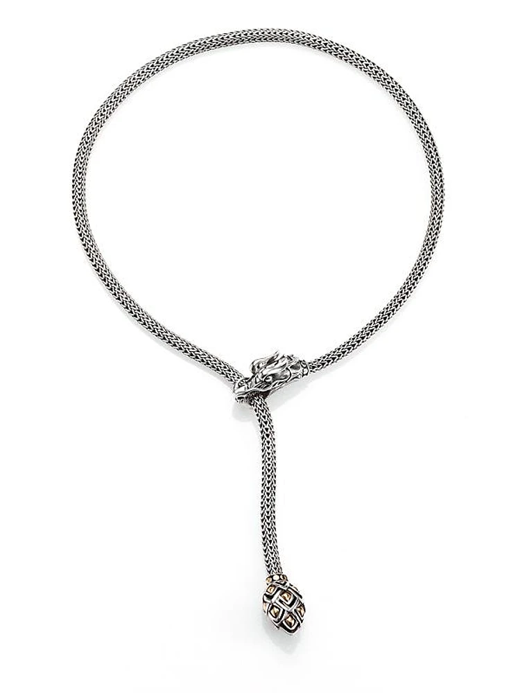 Naga Dragon Sterling Silver & 18K Yellow Gold Lariat Necklace