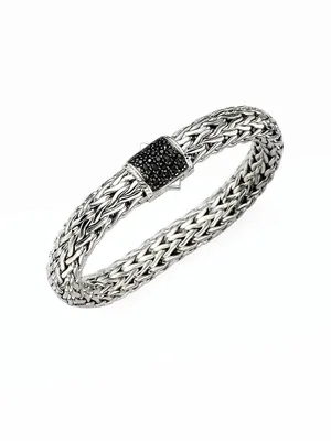 Classic Chain Black Sapphire & Sterling Silver Large Bracelet