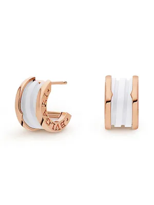 B.zero1 18K Rose Gold & White Ceramic Hoop Earrings