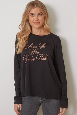 Goodhyouman - Suzanne Love The Wine Your With Long Sleeve Tee Black Sand